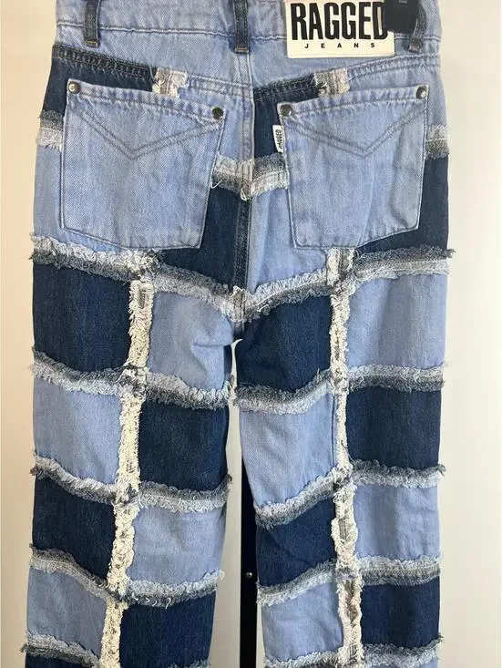 RAGGED JEANS Womens 24 Blue Two-Tone Patchwork Frayed Seams Denim RJSS2101020BDN - Picture 6 of 14